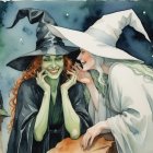 Whimsical Scene of Two Colorful Witches