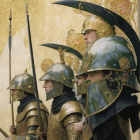 Armored Warriors in a Serene Autumn Landscape