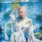 Stunning Figure in Tropical Setting with Waterfall