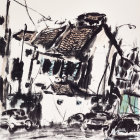 Serene Coastal Scene with Woman in Floral Garment