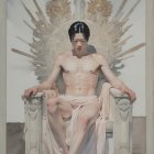 Serene Figure on Throne with Skulls and Moon Backdrop