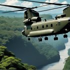 Military Helicopter Over Lush Jungle Landscape