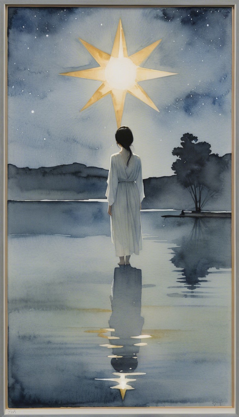 Serene figure in water under a radiant star