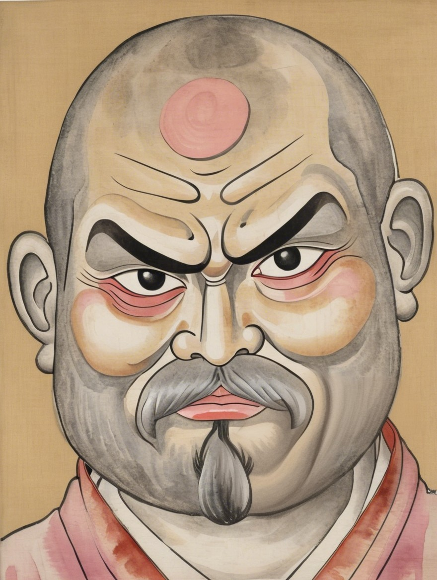 Portrait of a stern, bearded man with intense features