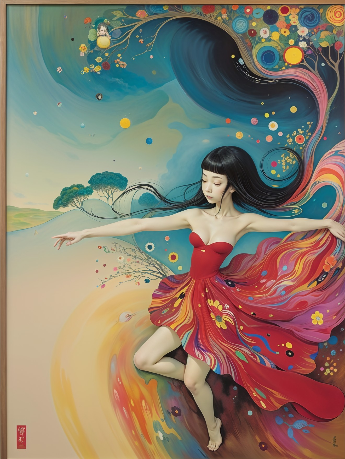 Whimsical Dance Scene with Colorful Abstract Elements