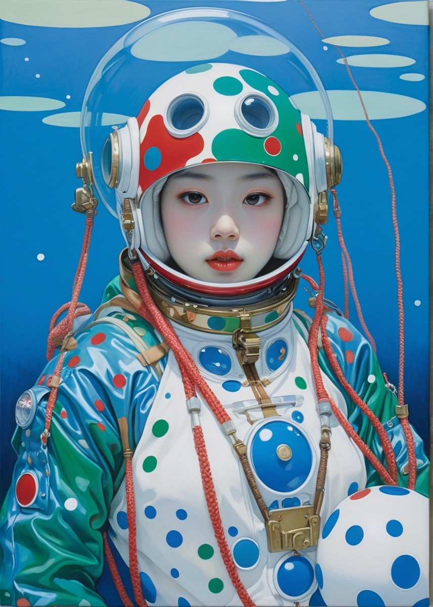 Colorful Retro Astronaut Suit Against Blue Background