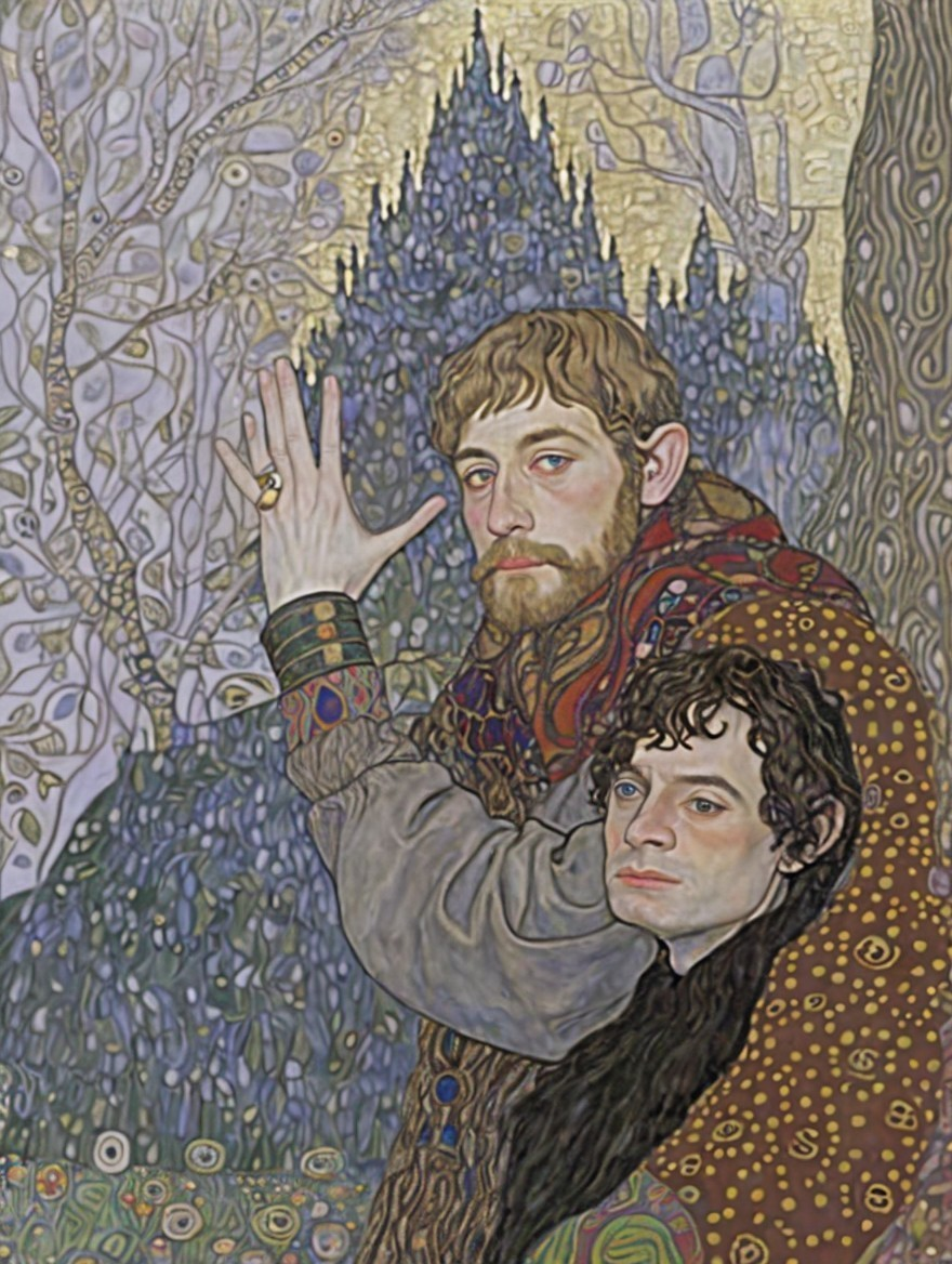 Two men in ornate robes in a mystical landscape