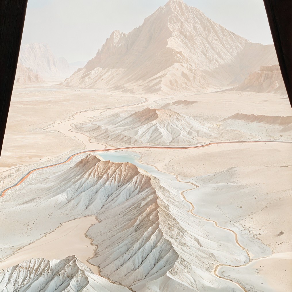 Vast Arid Landscape with Mountains and Winding River