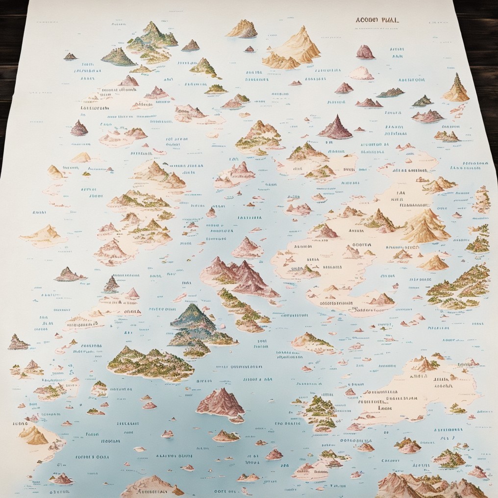 Colorful Map of a Fictional Archipelago with Islands