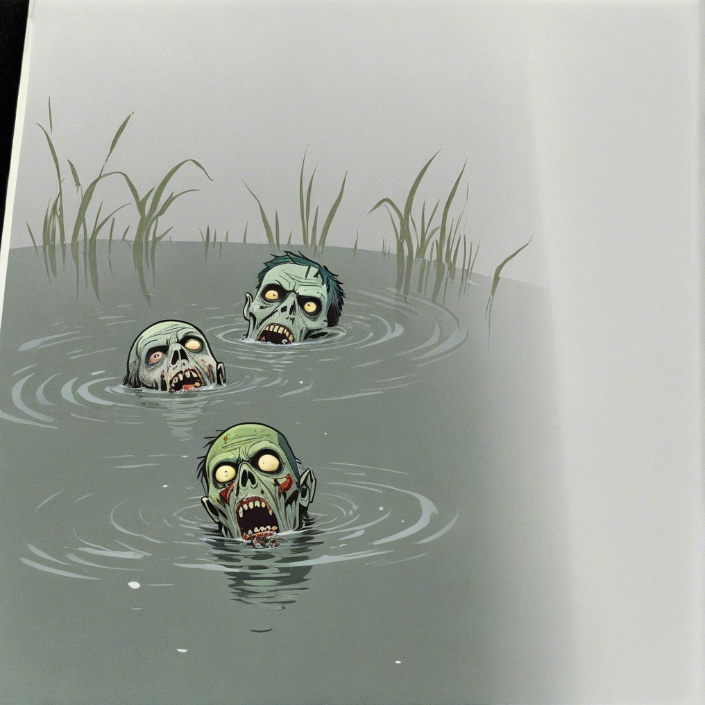 Zombies Emerging from Murky Water with Eerie Features