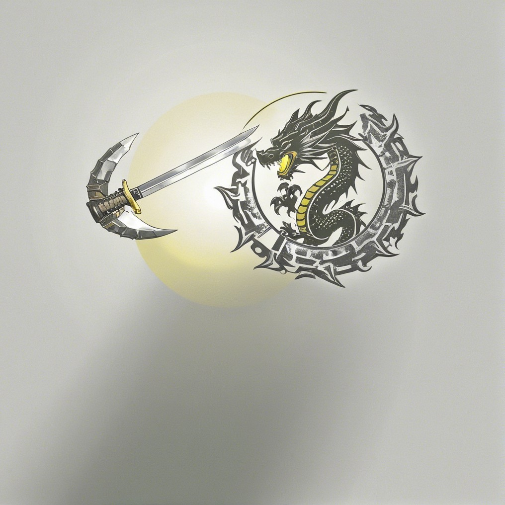 Stylized Dragon and Sword Emblem Design Description
