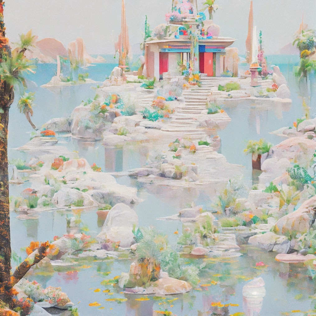 Serene Landscape with Temple and Tranquil Waters