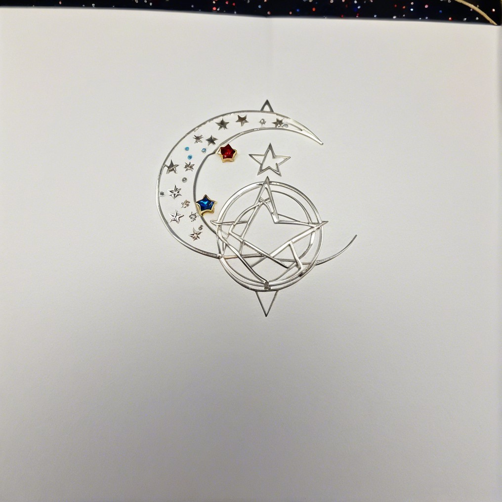 Crescent Moon and Star Design with Gemstones