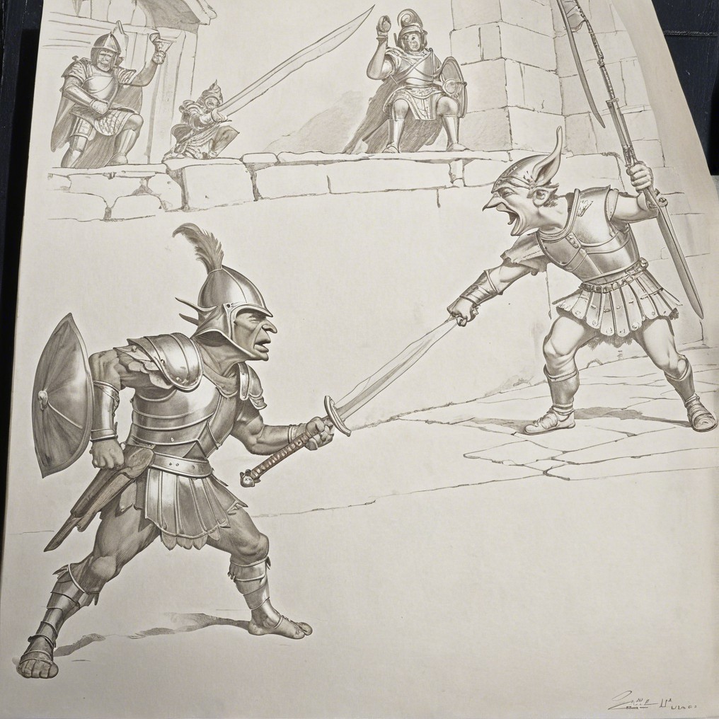 Battle Scene of Armored Warrior vs. Agile Elf Character
