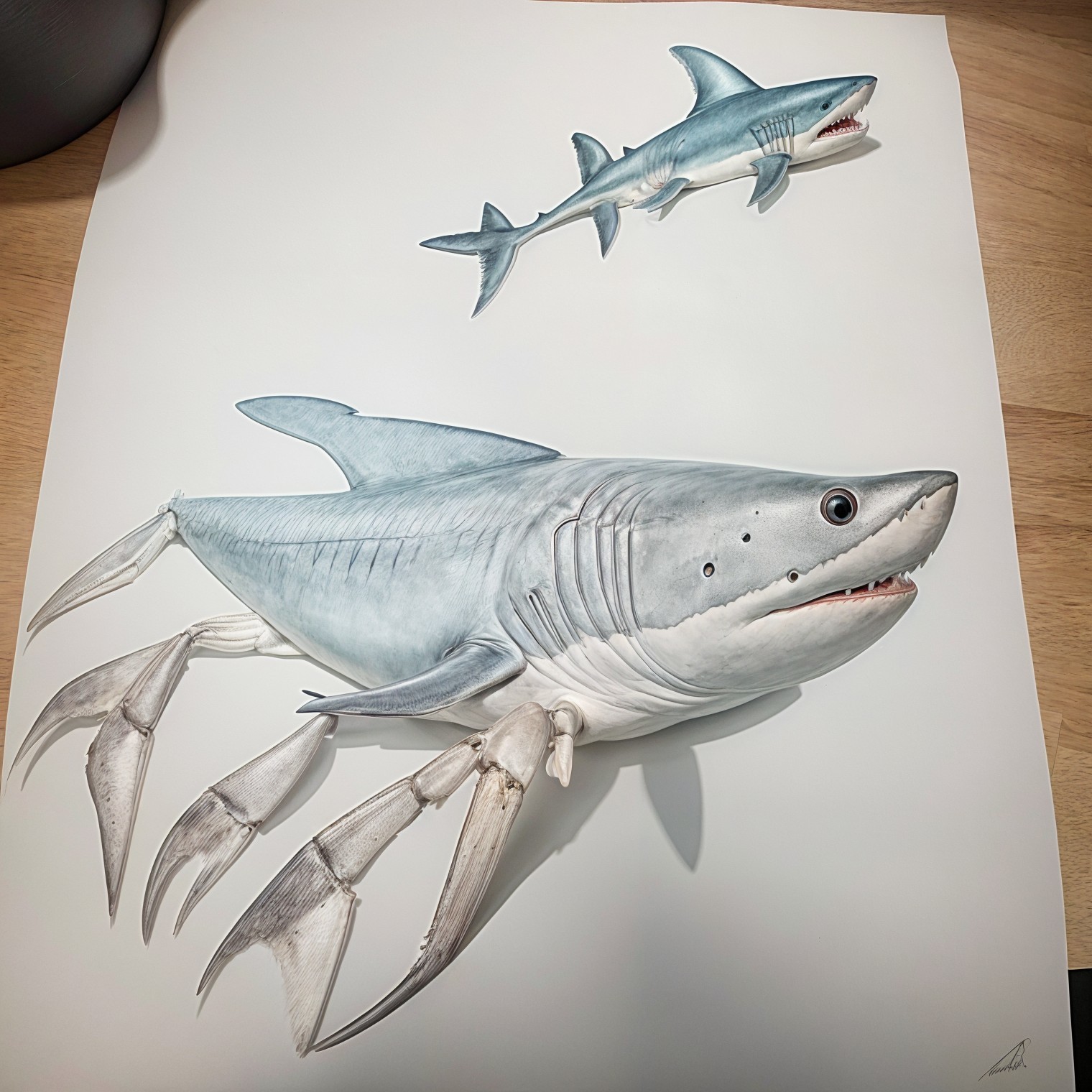 Illustration of a Shark with Crab-Like Claws