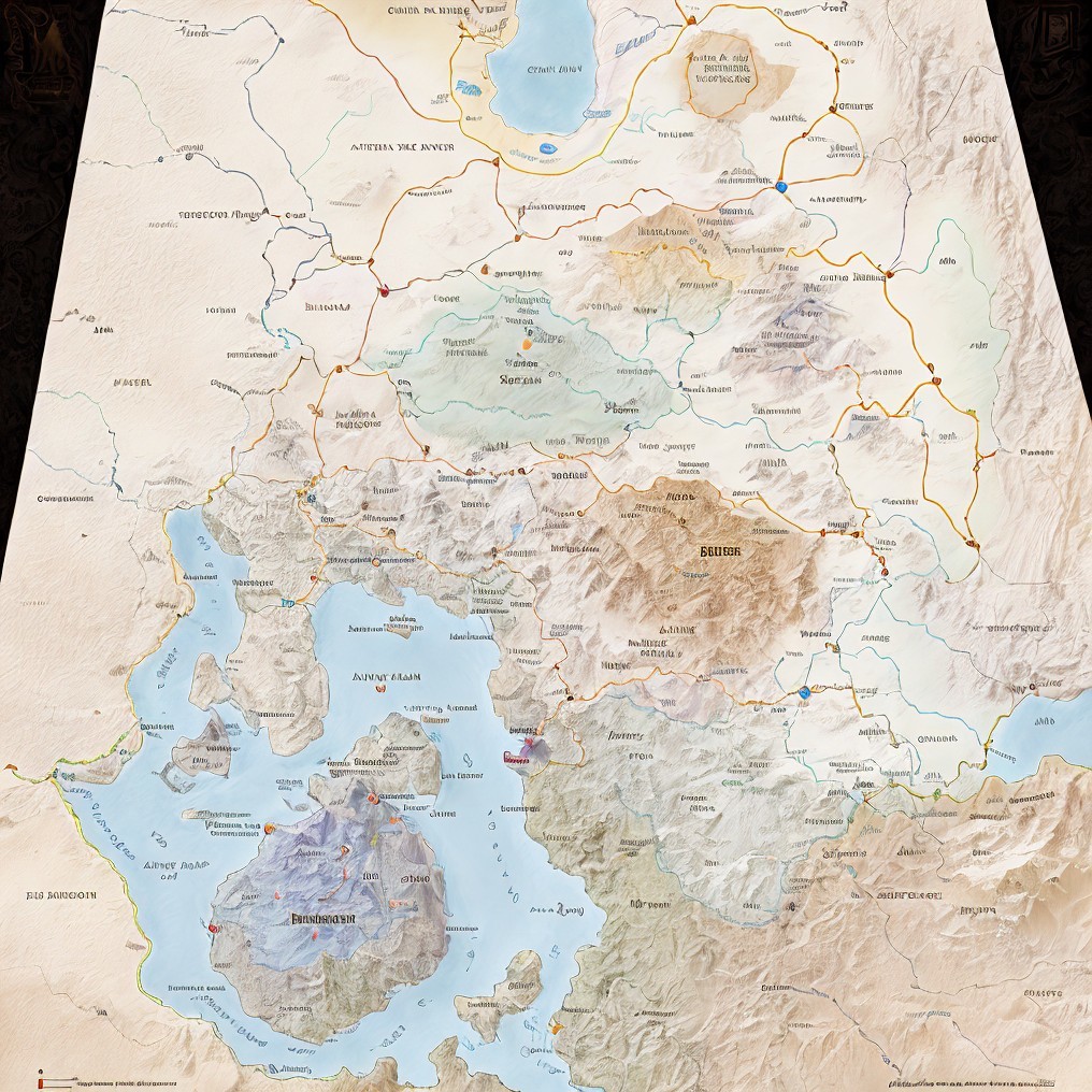 Detailed Fantasy Map with Geographical Features