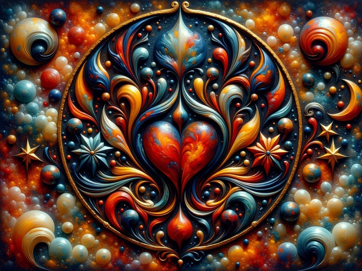 Vibrant Heart-Shaped Design with Cosmic Elements