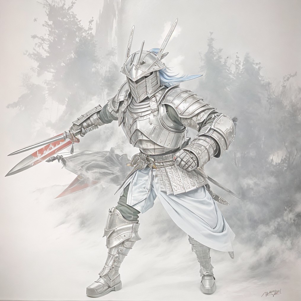 Fierce warrior in silver armor with dual swords