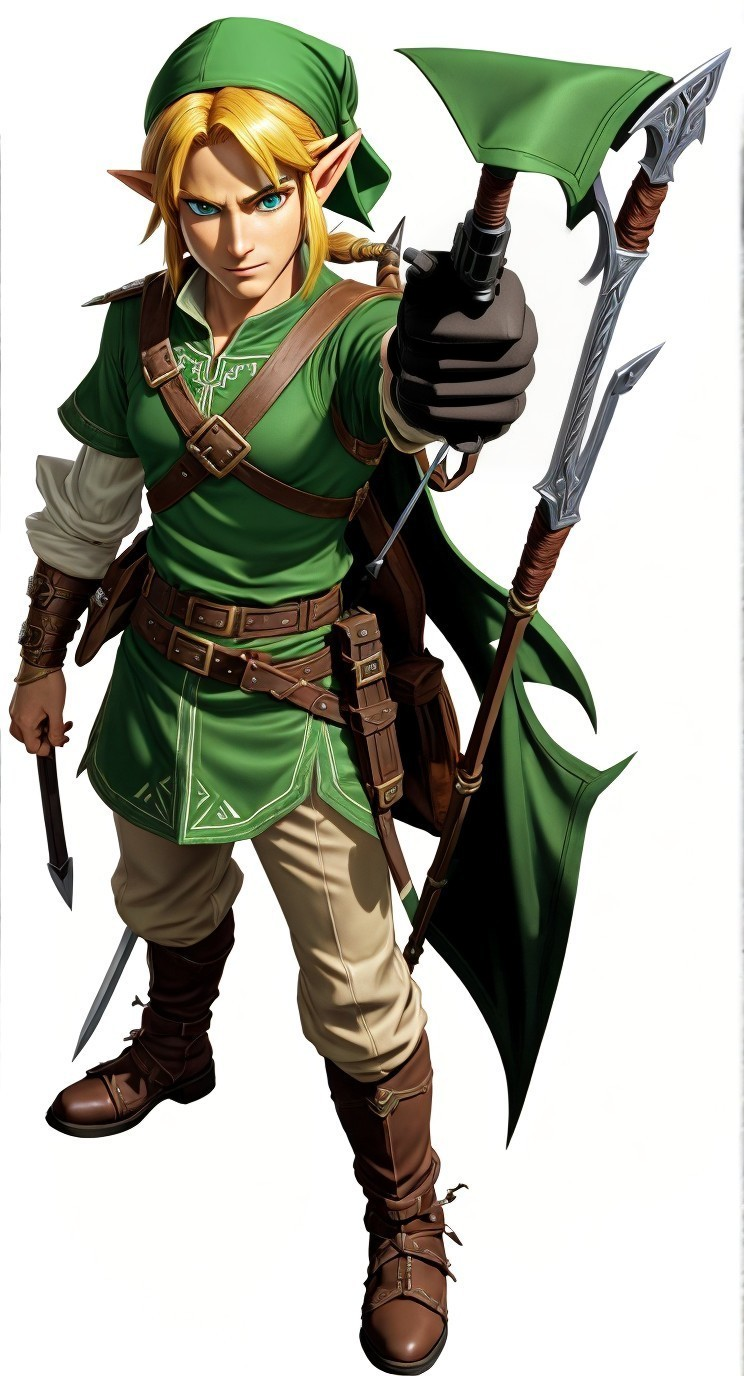 Heroic Character in Green Tunic with Unique Weapon