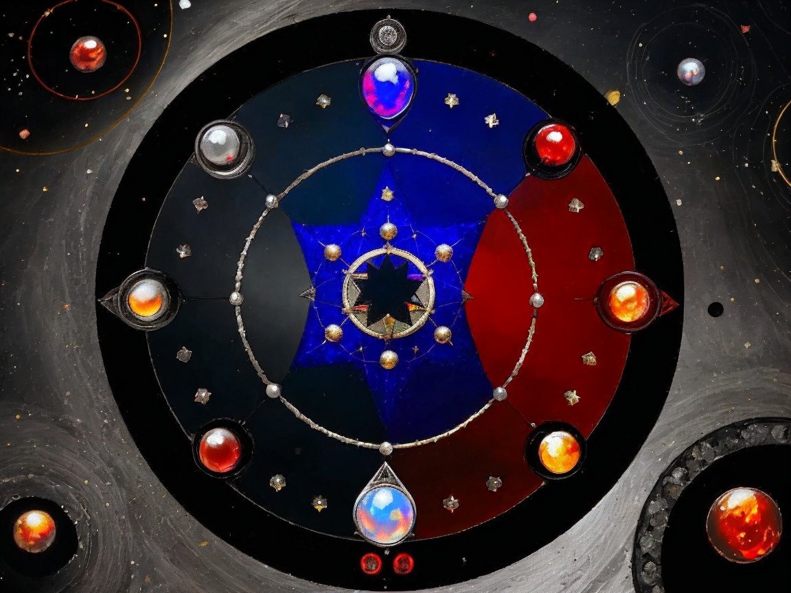 Celestial Design with Central Star and Colorful Planets