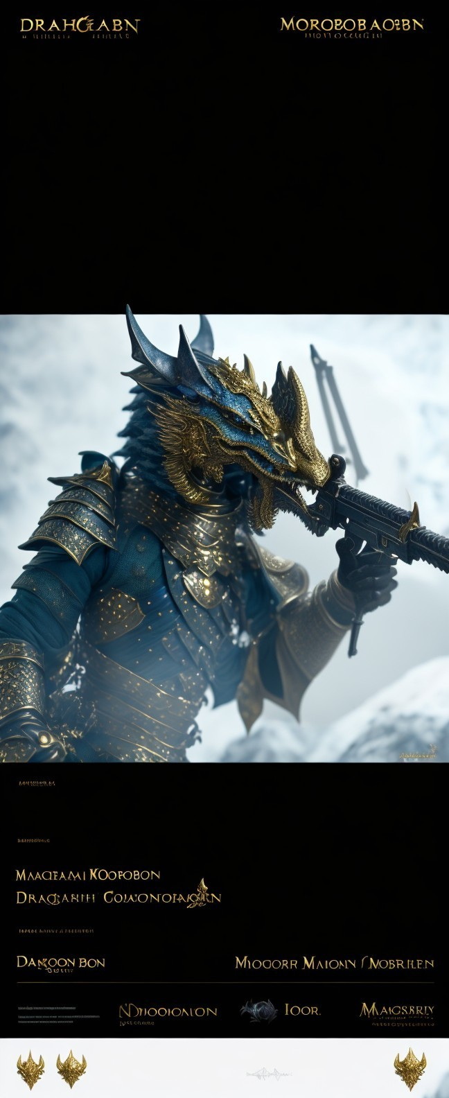 Armored Dragon Figure in Fantasy Ethereal Landscape