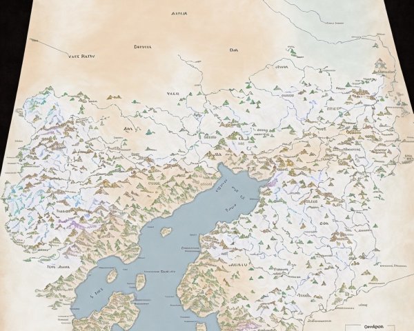 Detailed Fantasy Map with Landscapes and Regions