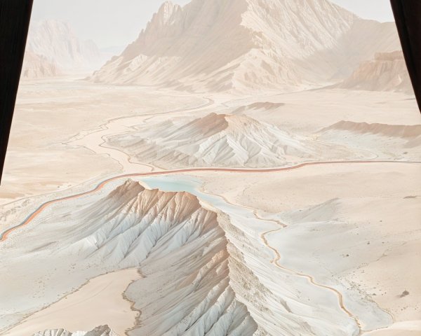 Vast Arid Landscape with Mountains and Winding River