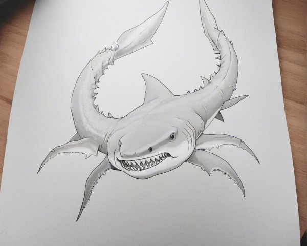 Monochrome Illustration of Shark-Crab Hybrid Creature