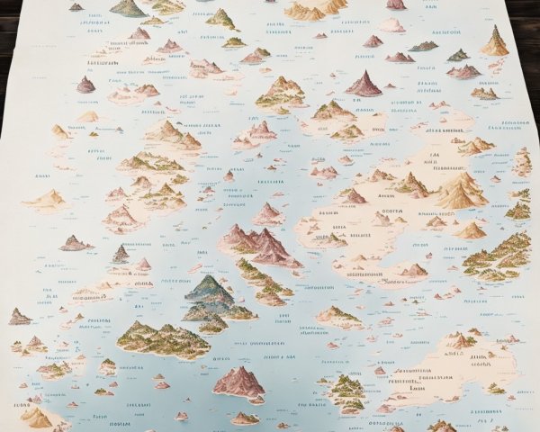 Colorful Map of a Fictional Archipelago with Islands