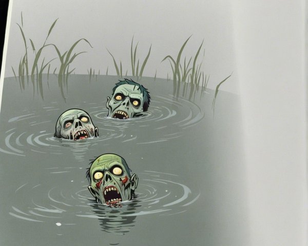 Zombies Emerging from Murky Water with Eerie Features