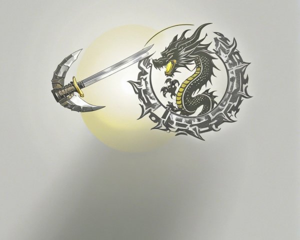 Stylized Dragon and Sword Emblem Design Description