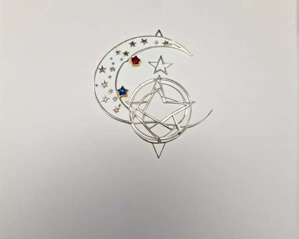 Crescent Moon and Star Design with Gemstones