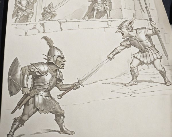 Battle Scene of Armored Warrior vs. Agile Elf Character