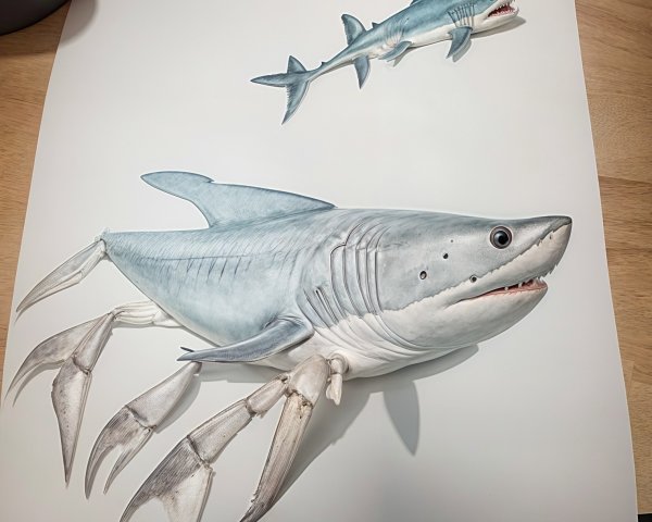 Illustration of a Shark with Crab-Like Claws