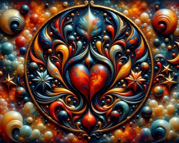 Vibrant Heart-Shaped Design with Cosmic Elements