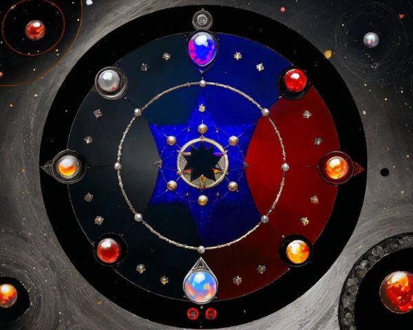 Celestial Design with Central Star and Colorful Planets
