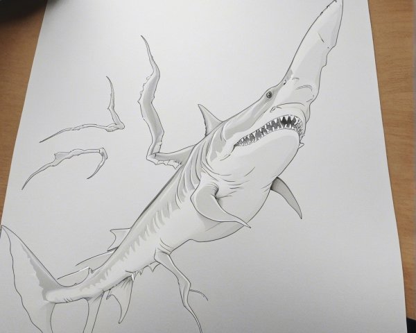 Stylized Shark Illustration with Dynamic Lines and Shapes