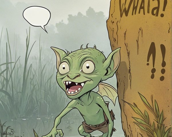 Mischievous Green Goblin in Misty Swamp Setting