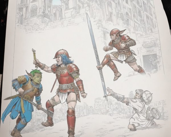 Fantasy Battle in an Ancient City with Warriors