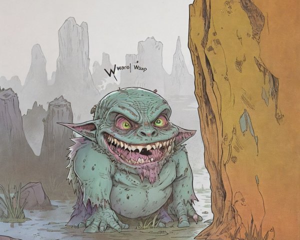 Whimsical creature from a mystical swamp landscape