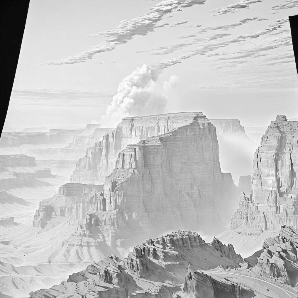 Dramatic Black-and-White Canyon Landscape with Mist