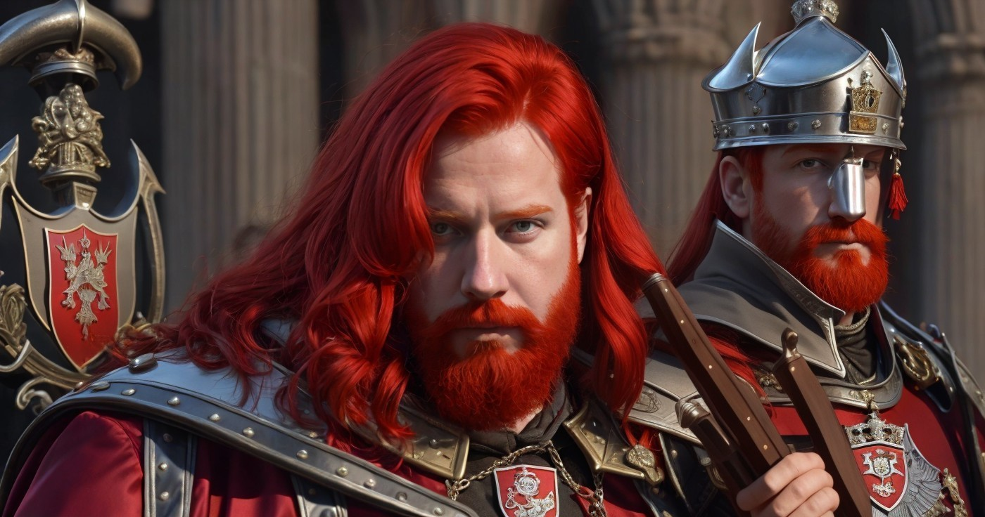 Regal Figures in Ornate Armor and Historical Setting