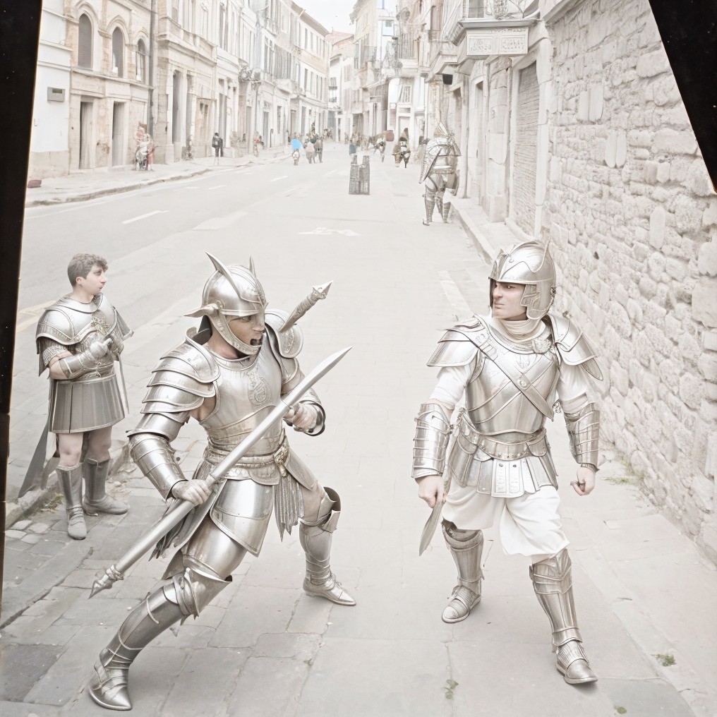 Armored Warriors Duel in Narrow Cobblestone Street