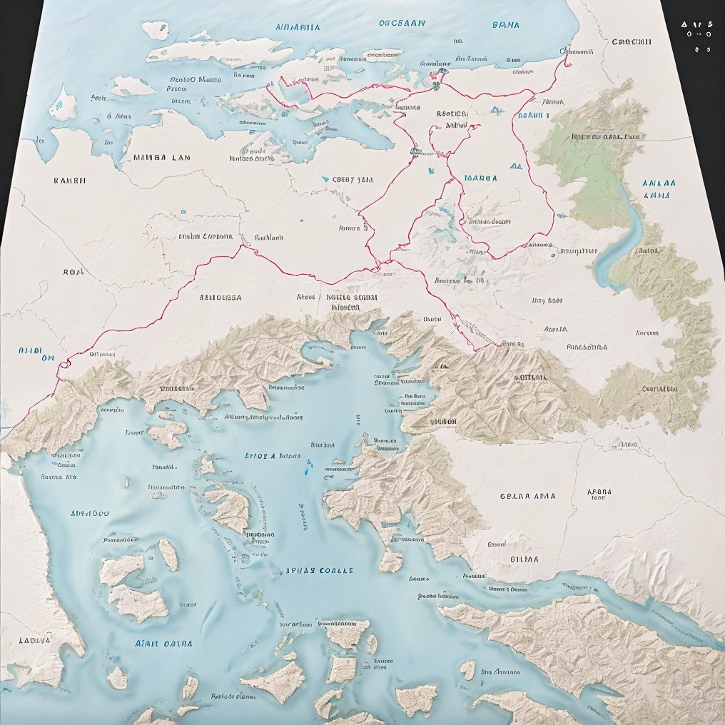 Topographic Map of Coastal Region with Landforms