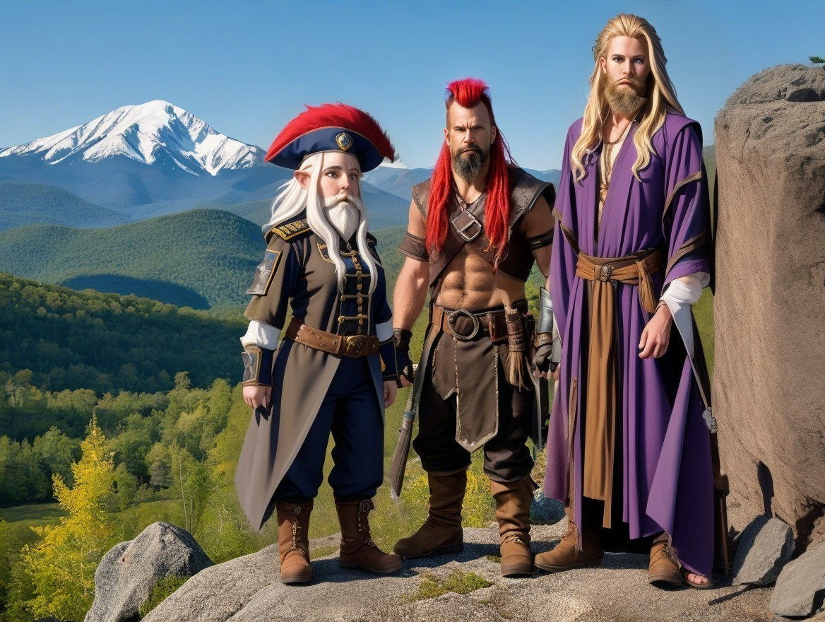 Fantasy Characters Against Majestic Mountain Backdrop