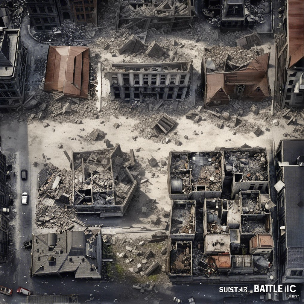 Aerial View of a Devastated Urban Landscape Post-Battle