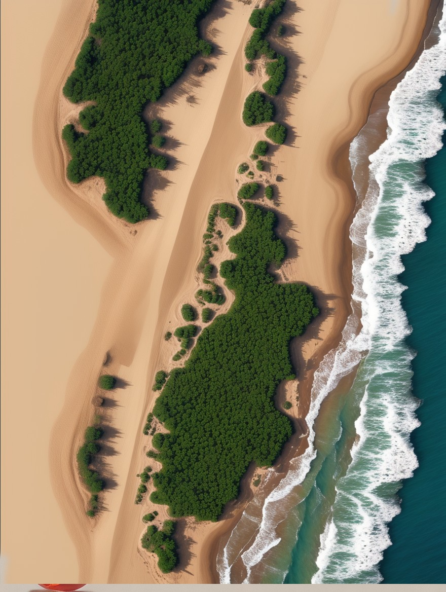 Aerial View of Coastal Landscape with Sands and Greens