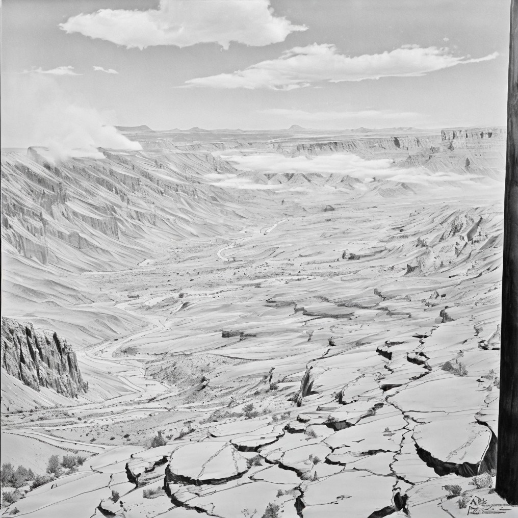 Rugged Canyon Landscape with River and Rock Formations