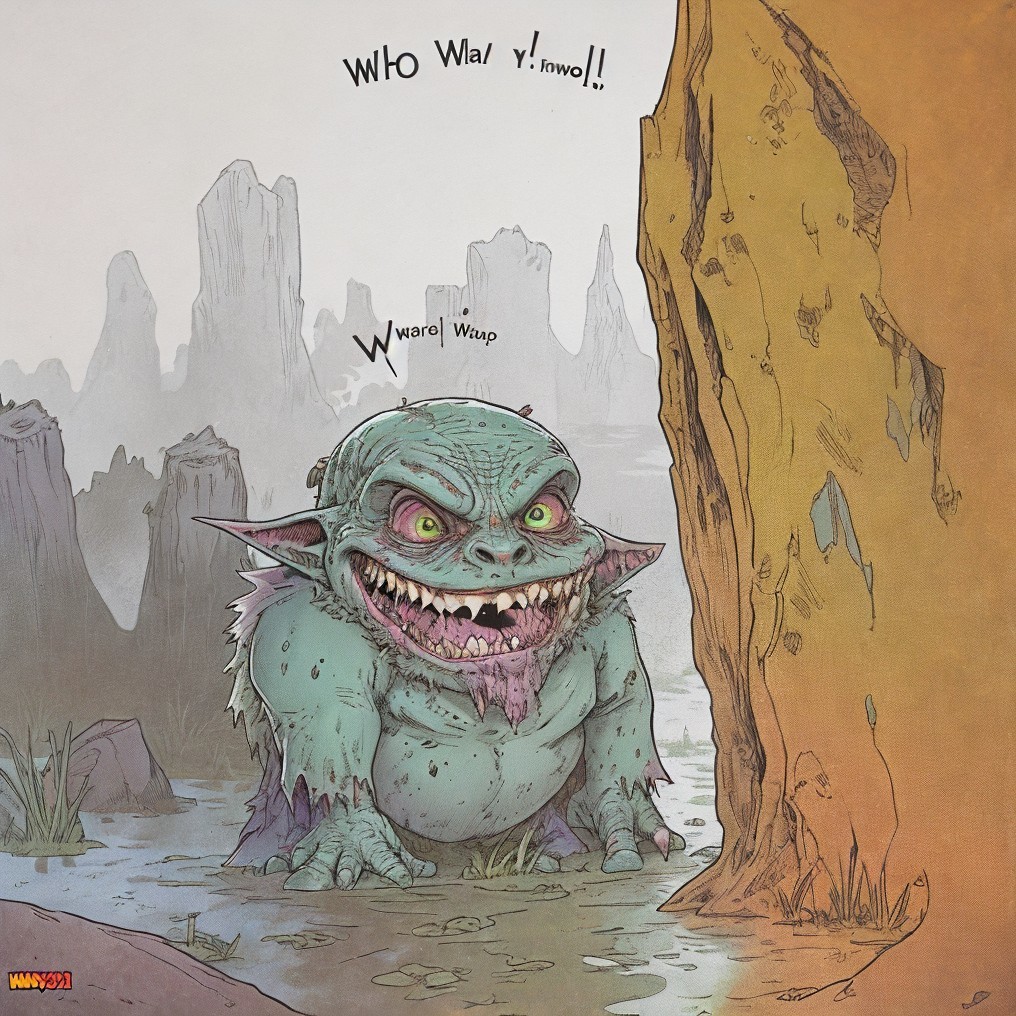 Whimsical creature from a mystical swamp landscape