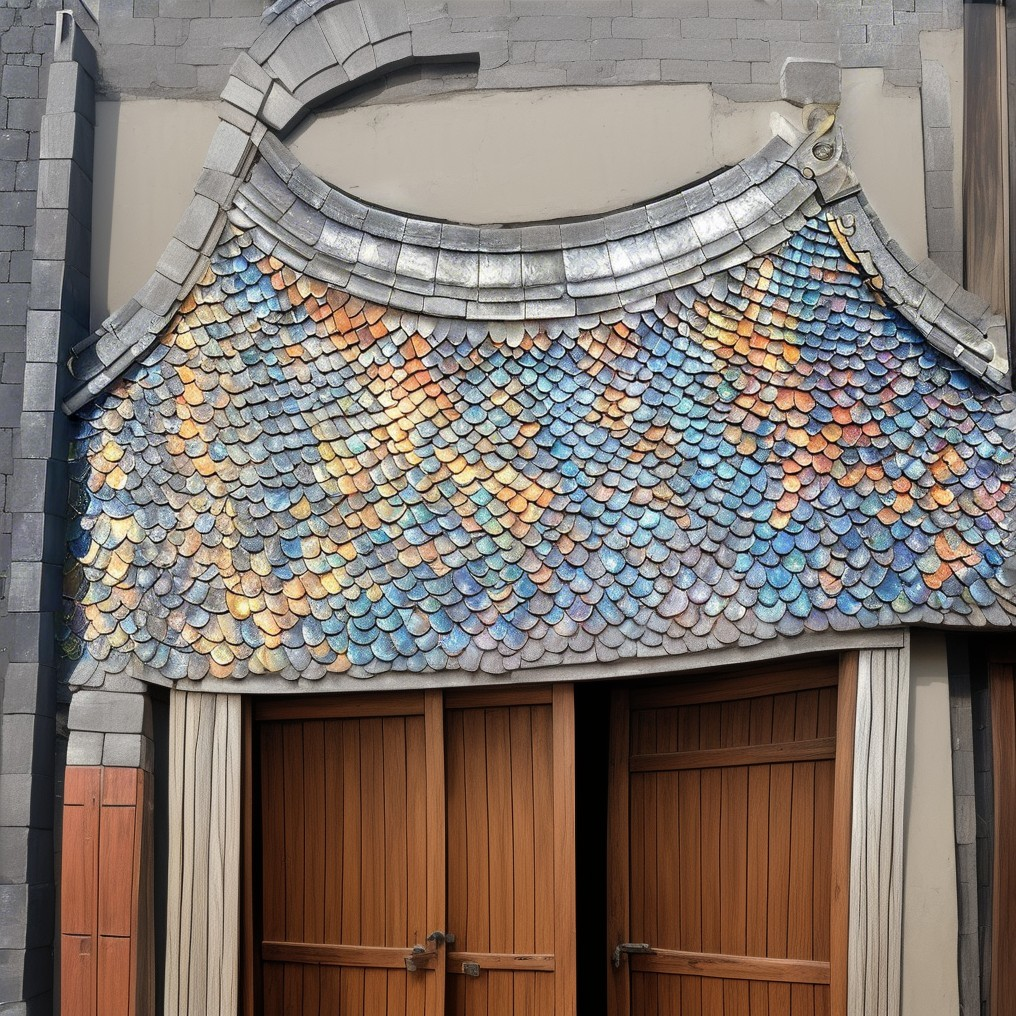 Distinctive architectural element with iridescent roof shingles